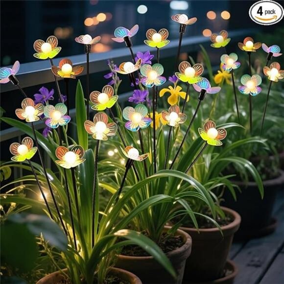 4 Pack 24 LED Solar Swaying Flower Light Waterproof Firefly Lights Outdoor - Picture 7 of 7